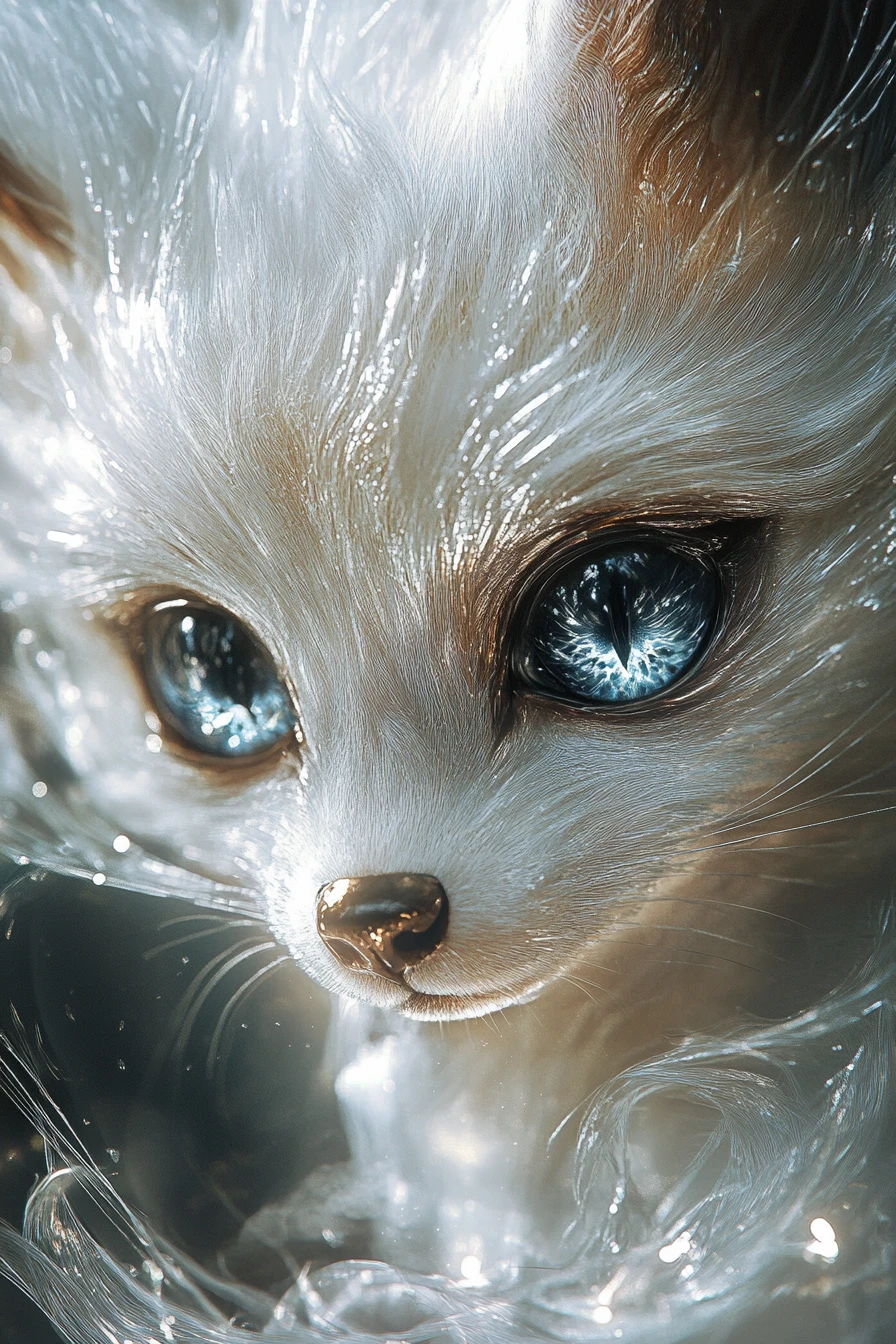 Enchanting Anthropomorphic Fox Cub With Iridescent Mirror Fur