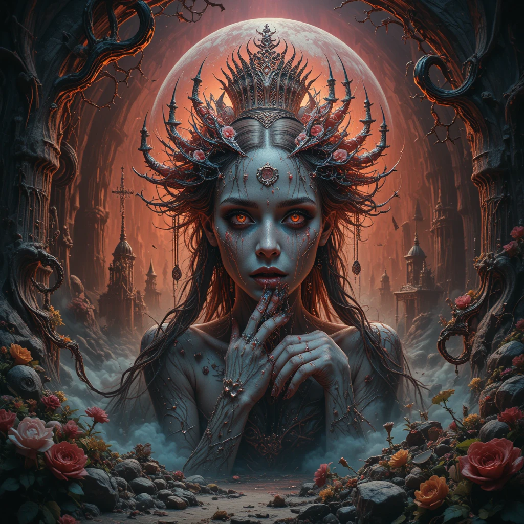 Whimsical Characters In An Eerie Fantasy Landscape Illustration