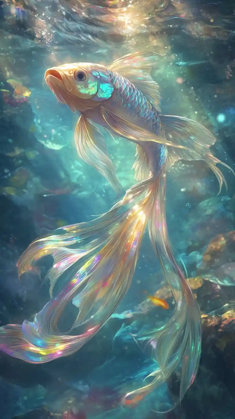 Colorful fish with flowing fins in sunlit blue water
