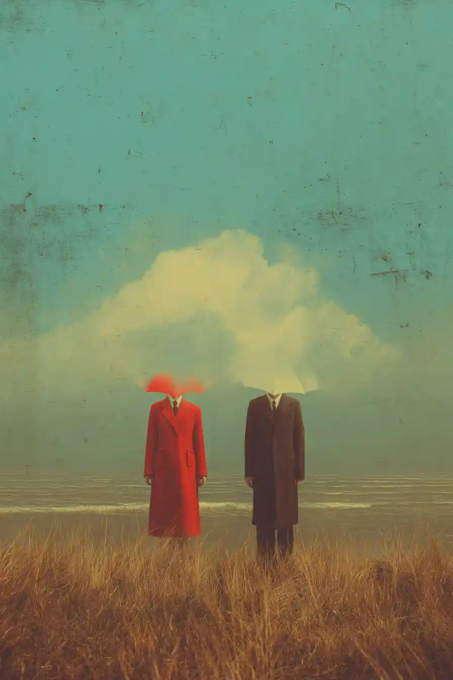 Lonely surreal collage in a minimal vintage abstract space
