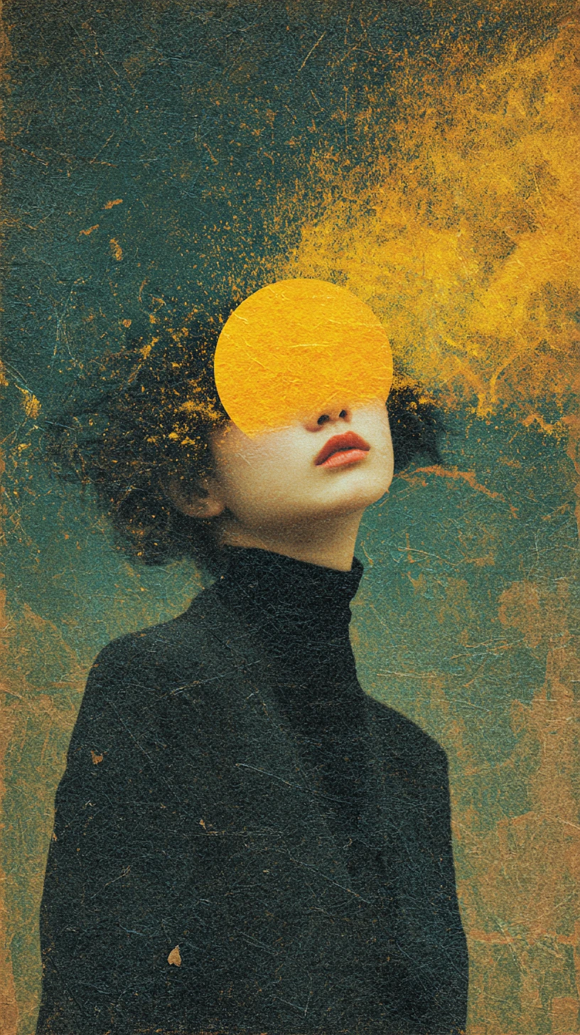 Surreal minimalist collage of joy in a vintage dreamlike style