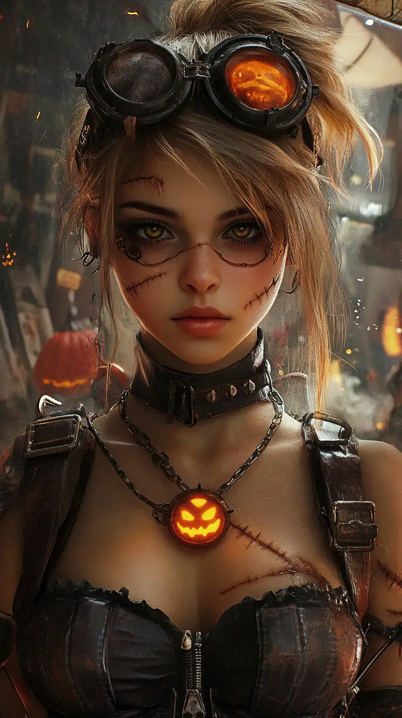 Glamorous Halloween woman at a vibrant indoor party