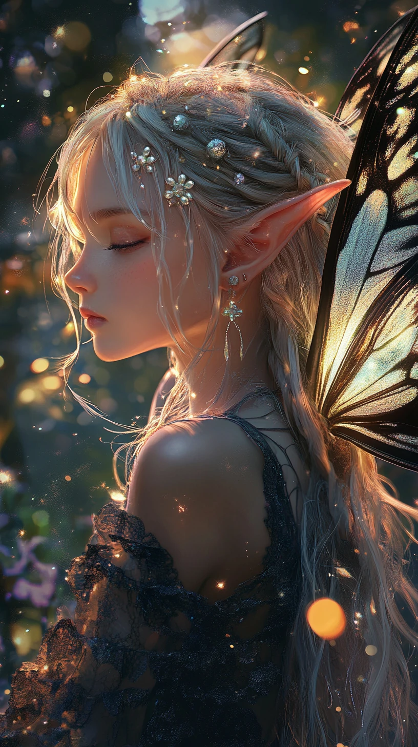 Ethereal fairy girl in a glowing enchanted forest
