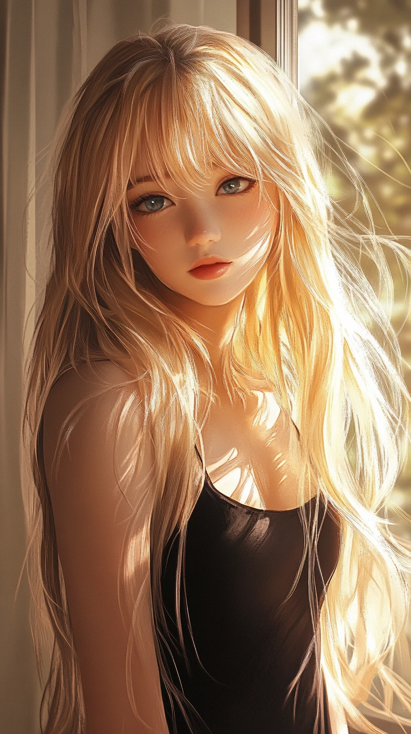 Blonde anime girl holding a red apple outdoors