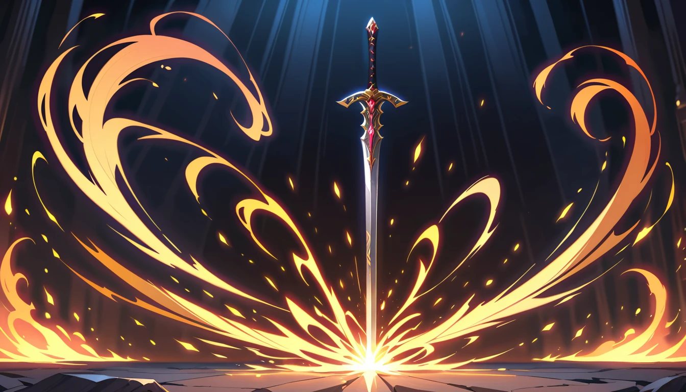 Legendary fantasy sword igniting with swirling magical fire