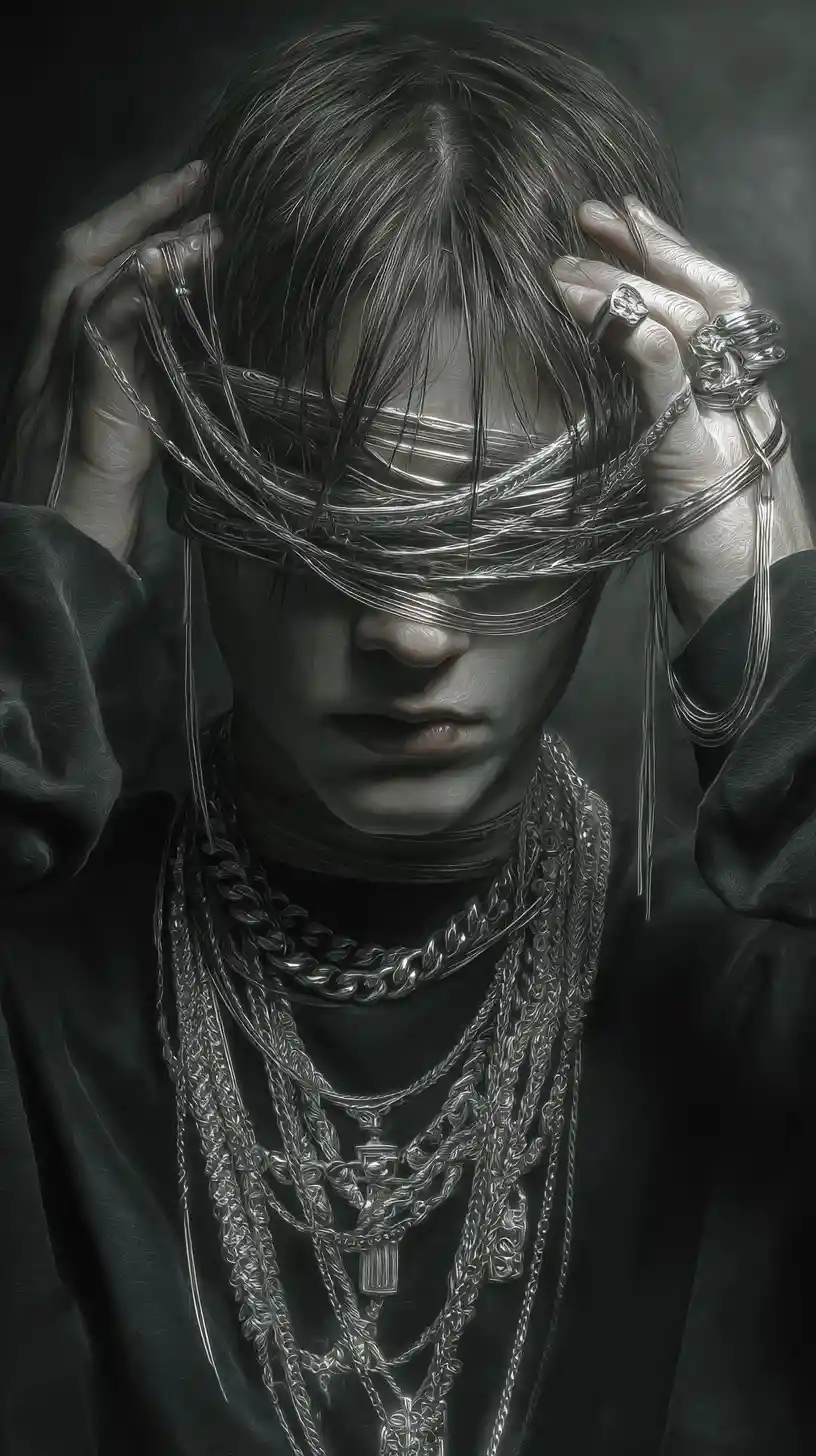 Man displaying multiple gold necklaces and chains