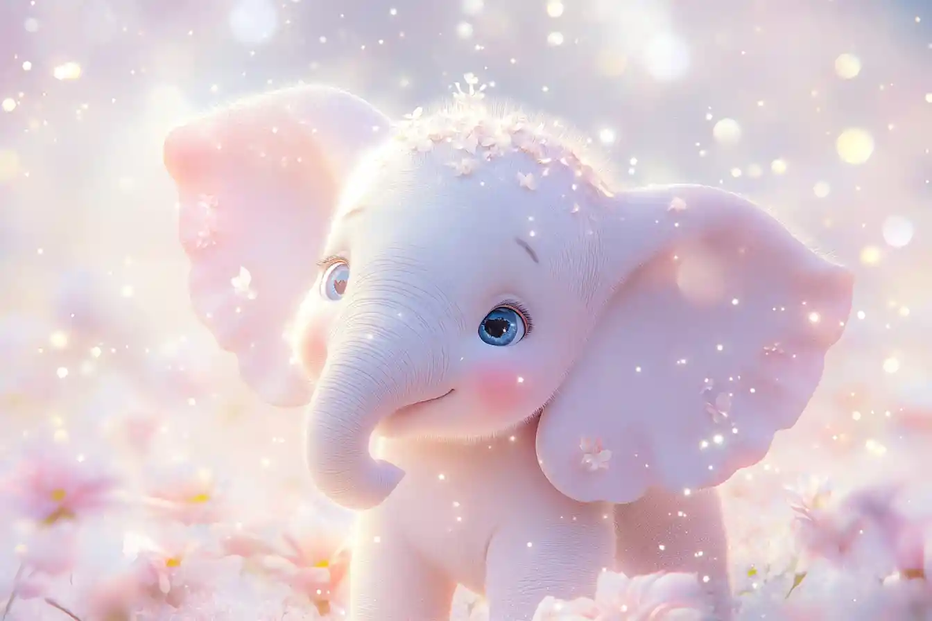 Cute baby elephant in pastel floral nursery illustration