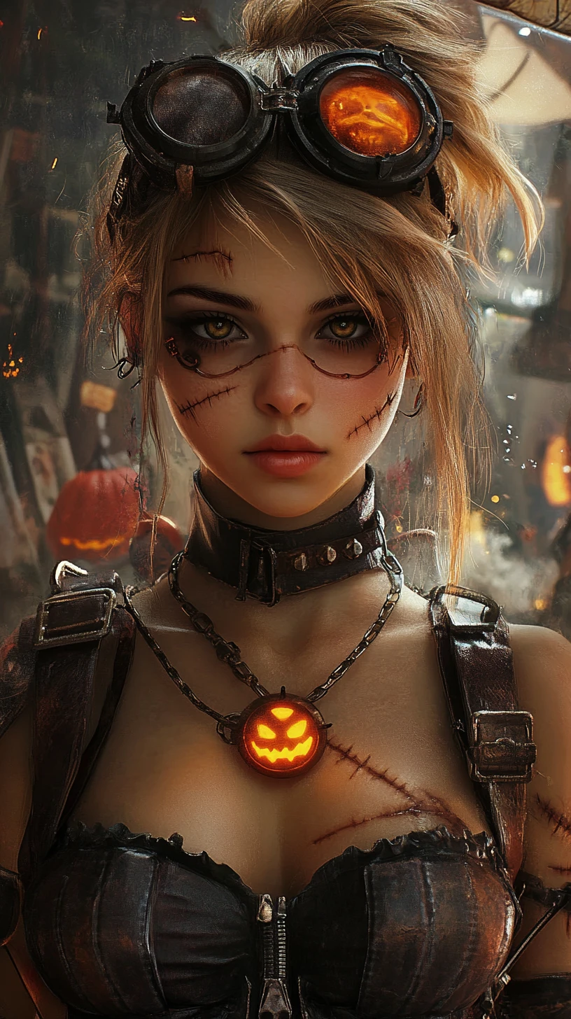 Mulher glamourosa de Halloween em uma festa vibrante em ambiente interno