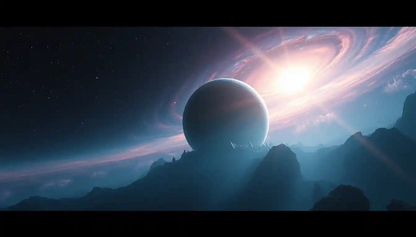Spherical fortress drifting through a dark cosmic abyss