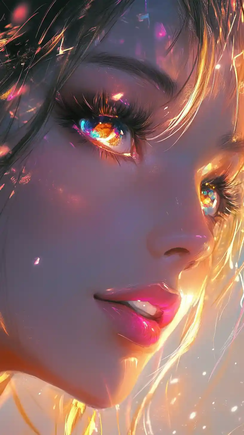 Extreme close up of an anime girl with luminous eye