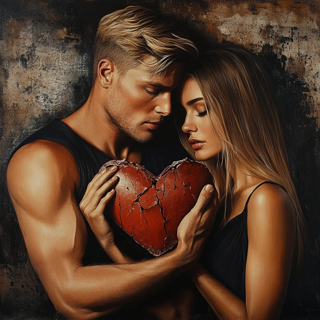 Heartbroken couple mending the pieces of a shattered heart