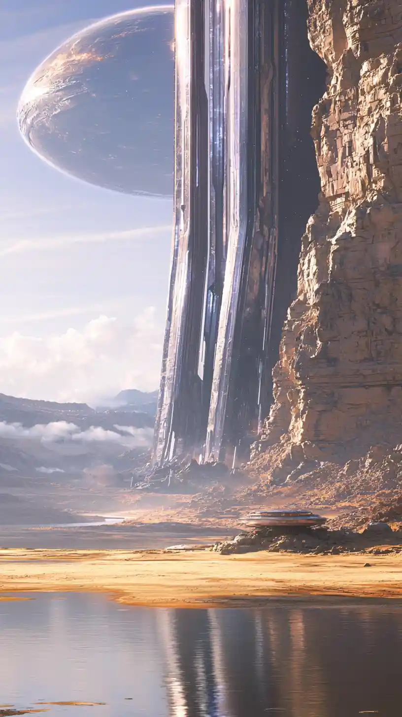 Colossal Crystal Monolith Above Golden Alien Desert