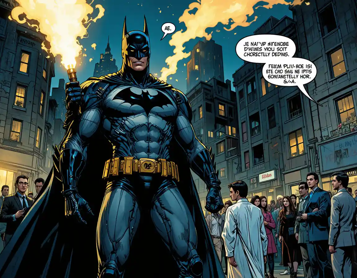 Dark armored superhero in the rainlit Gotham night