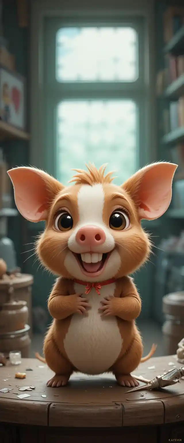 Little pig in love dreaming of a perfect smile