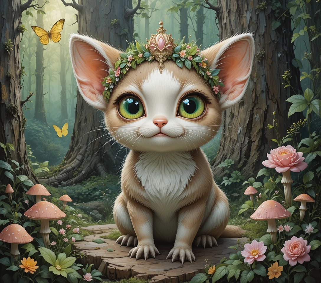 Cute fantasy creature with antlers in a bright forest