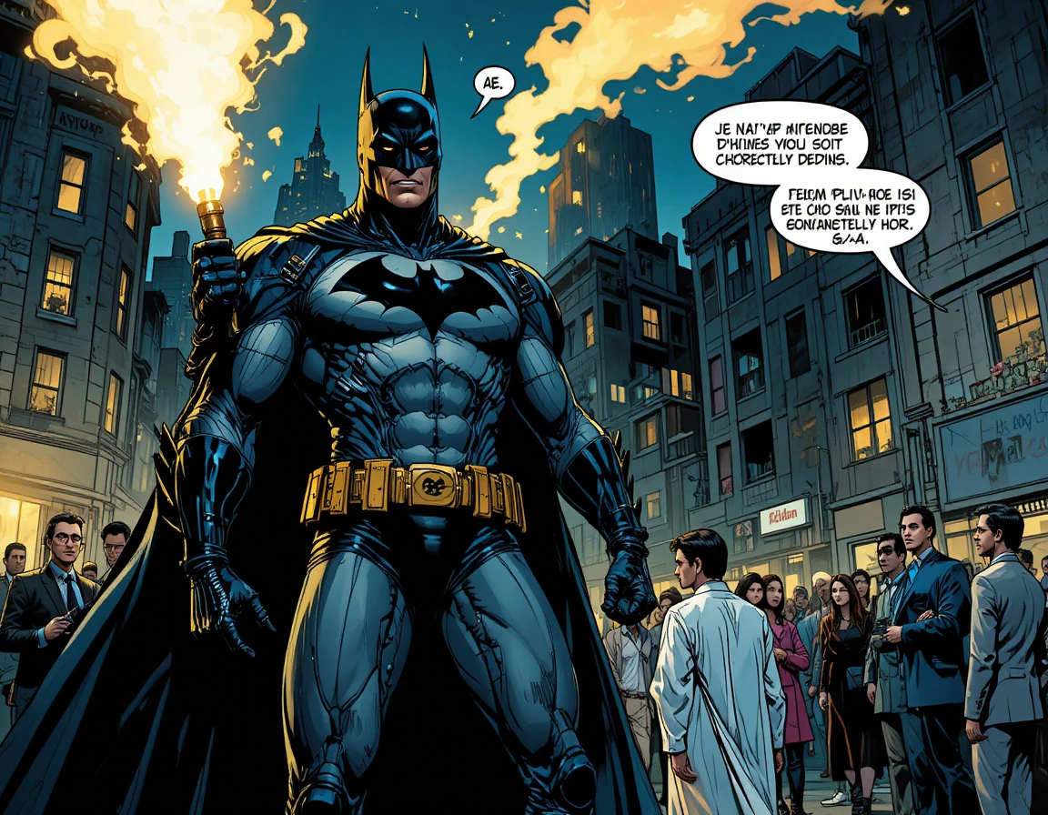 Dark armored superhero in the rainlit Gotham night