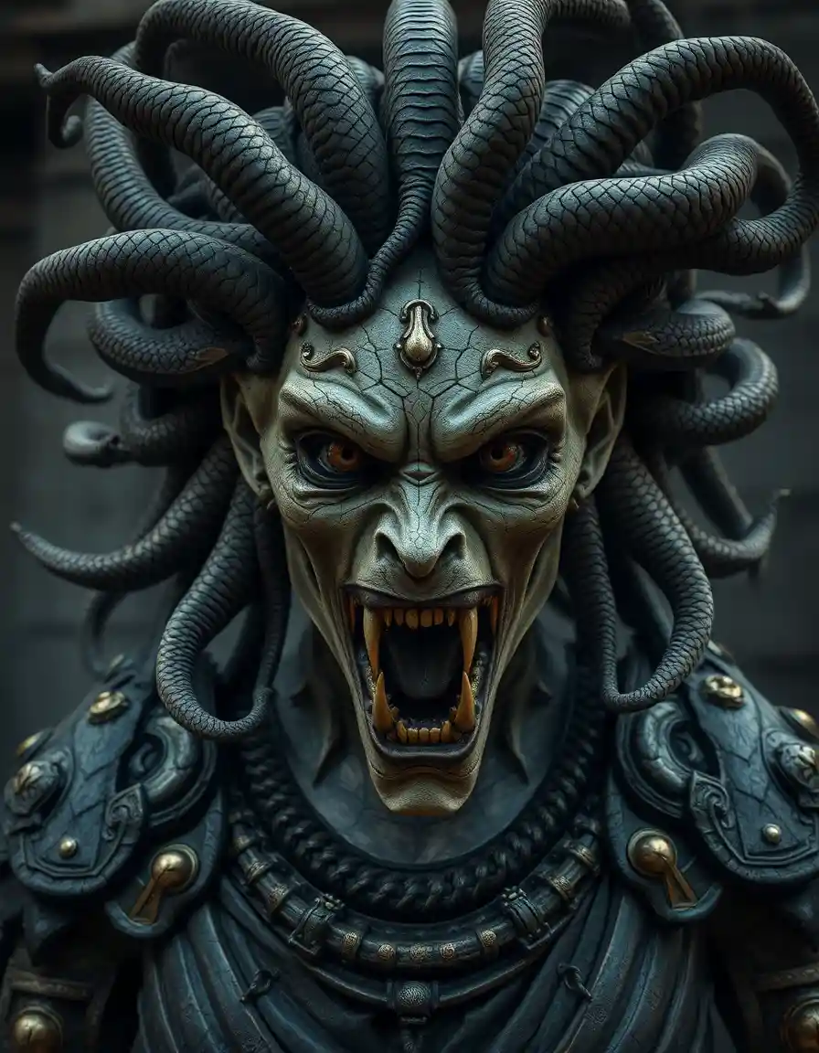 Terrifying Gorgon Medusa In Ancient Ruined Greek Temple