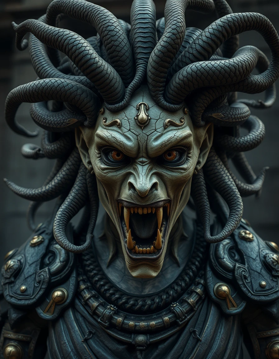 Terrifying Gorgon Medusa In Ancient Ruined Greek Temple