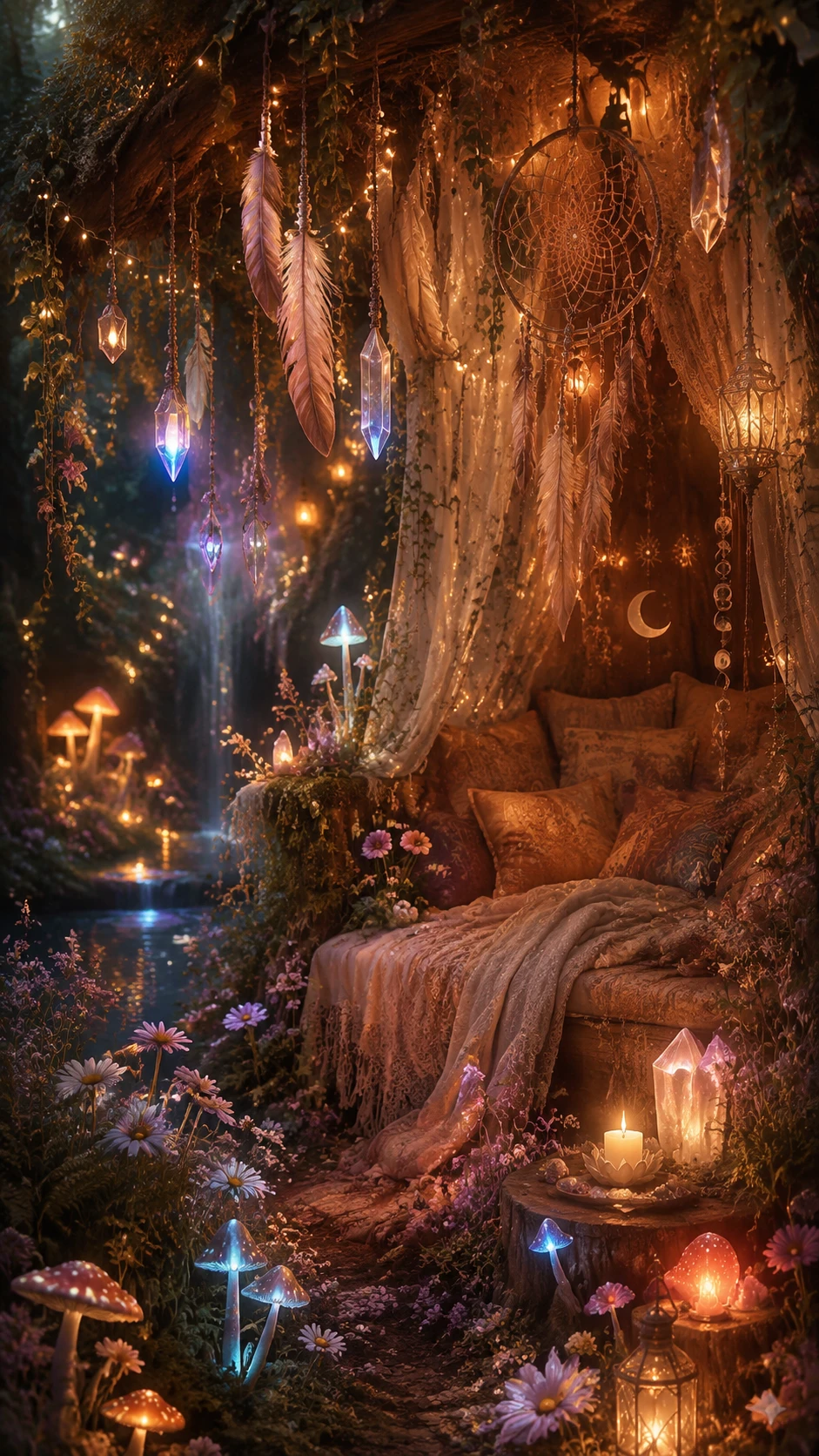 Dreamy Fairy Forest With Bioluminescent Wildflowers And Charms