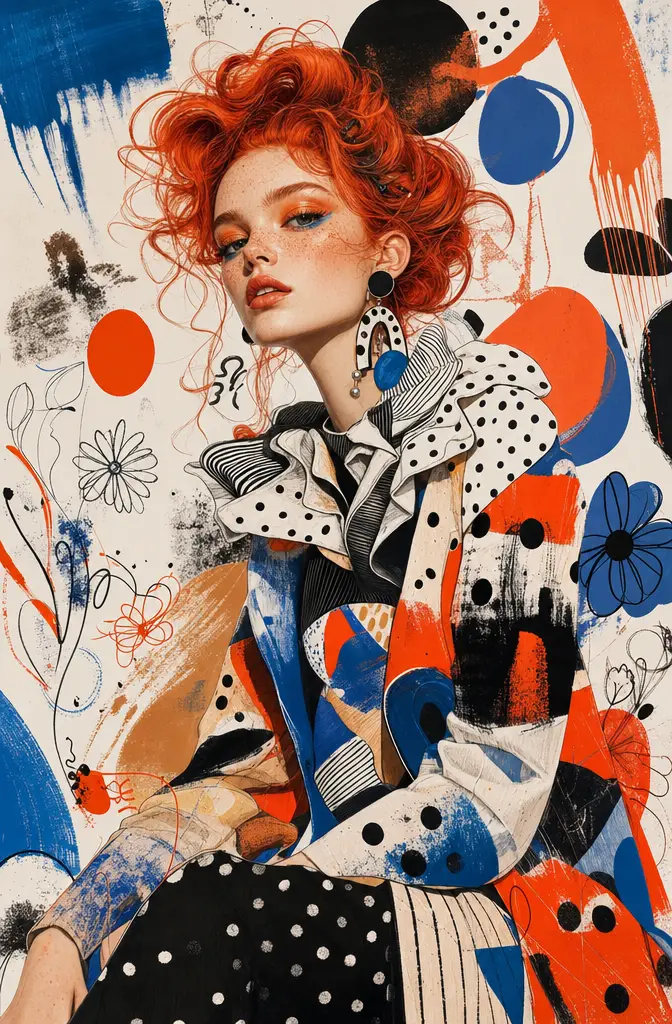 Pop Art Fashion Girl With Voluminous Red Hair Illustration