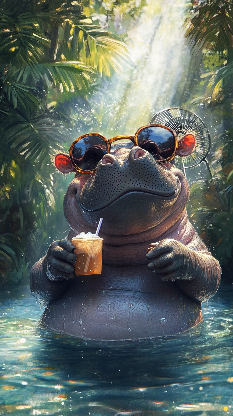 Relaxed Hippo Cooling Off In A Sunny Tropical Lagoon
