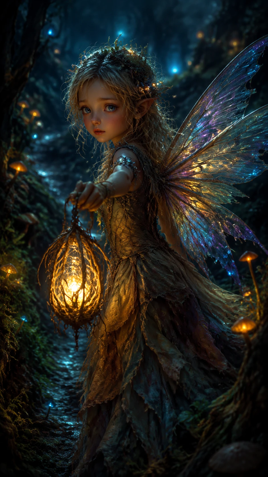 Fairy Guiding With A Glowing Lantern In Enchanted Forest