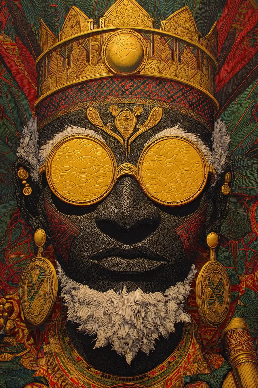 Yoruba sky god Olorun surrounded by divine sunlight