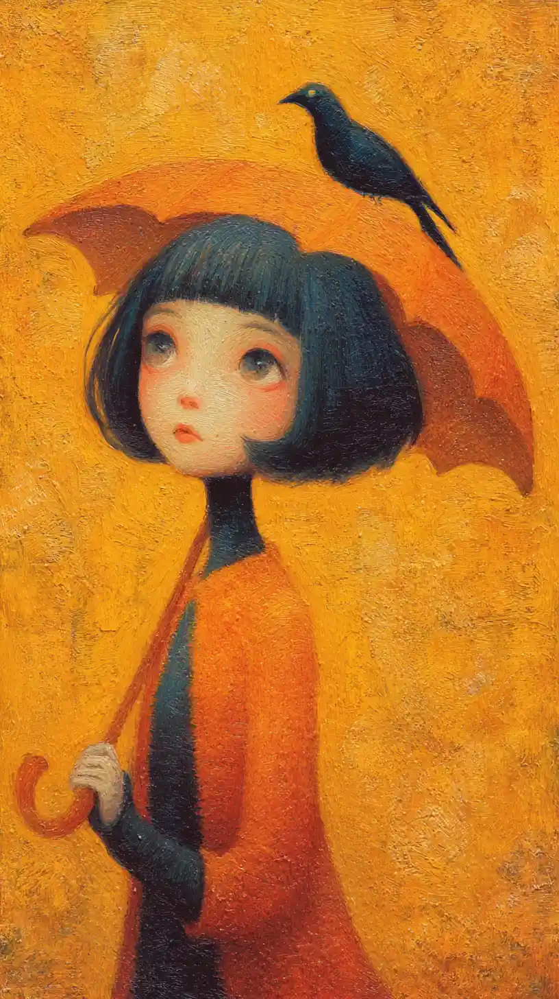 Surreal joyful illustration with minimal composition and rich colors