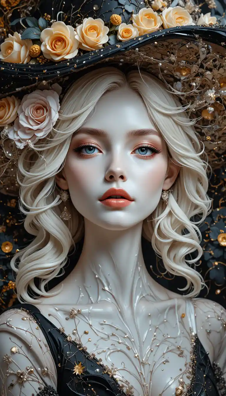 5D fractal fondant mural of a girl in black hat