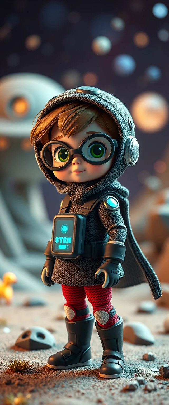 Cute 3D tech heroine girl in a playful fantasy world