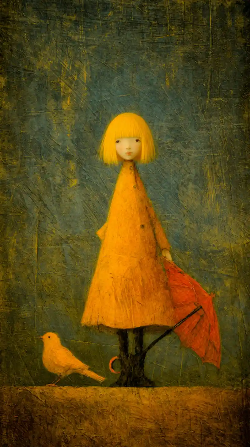 Joyful surreal figure in a minimalist abstract composition