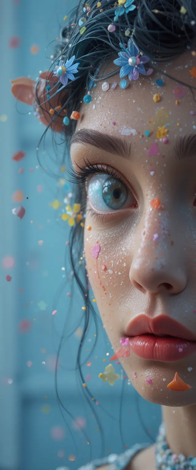 Pixar style childlike clay illustration of a colorful face