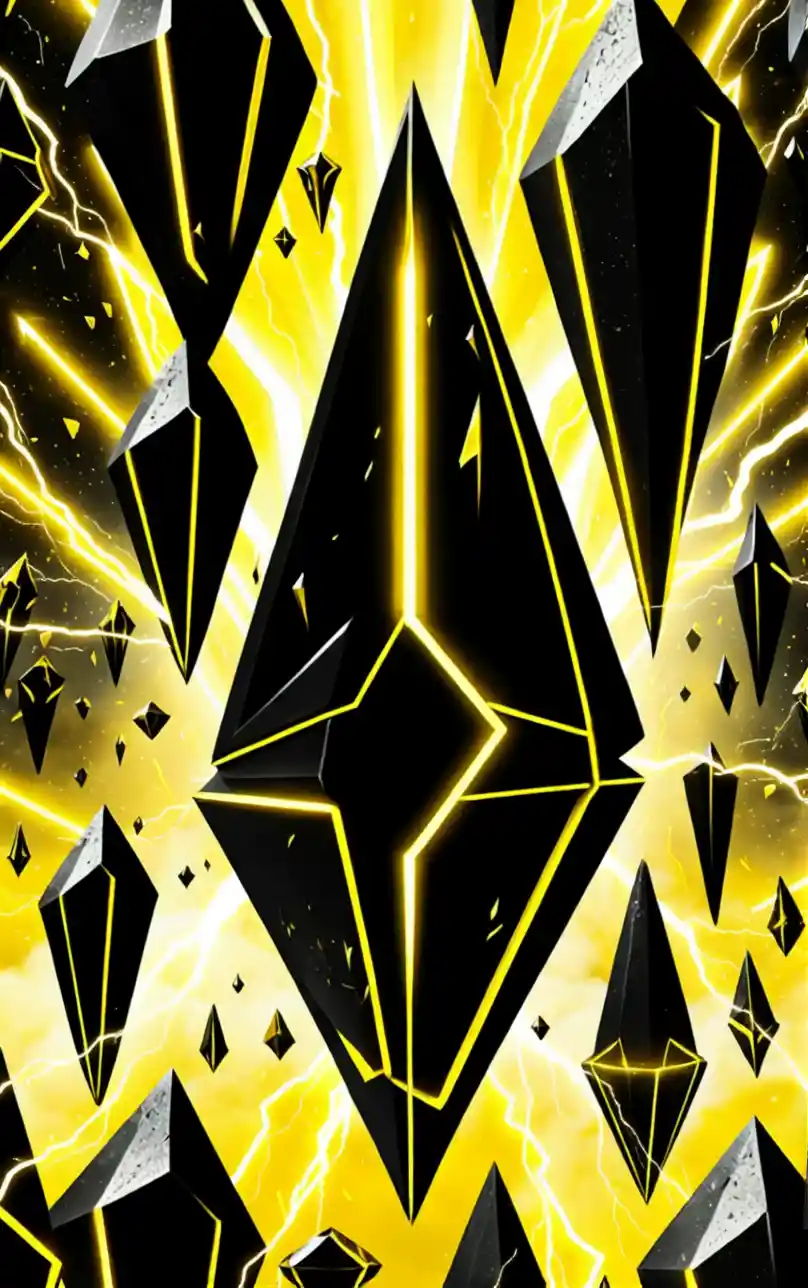 Gemme al neon gialle in un oscuro regno spirituale astratto