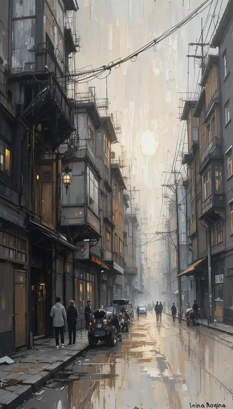 Abstract urban cityscape in soft dusty twilight tones