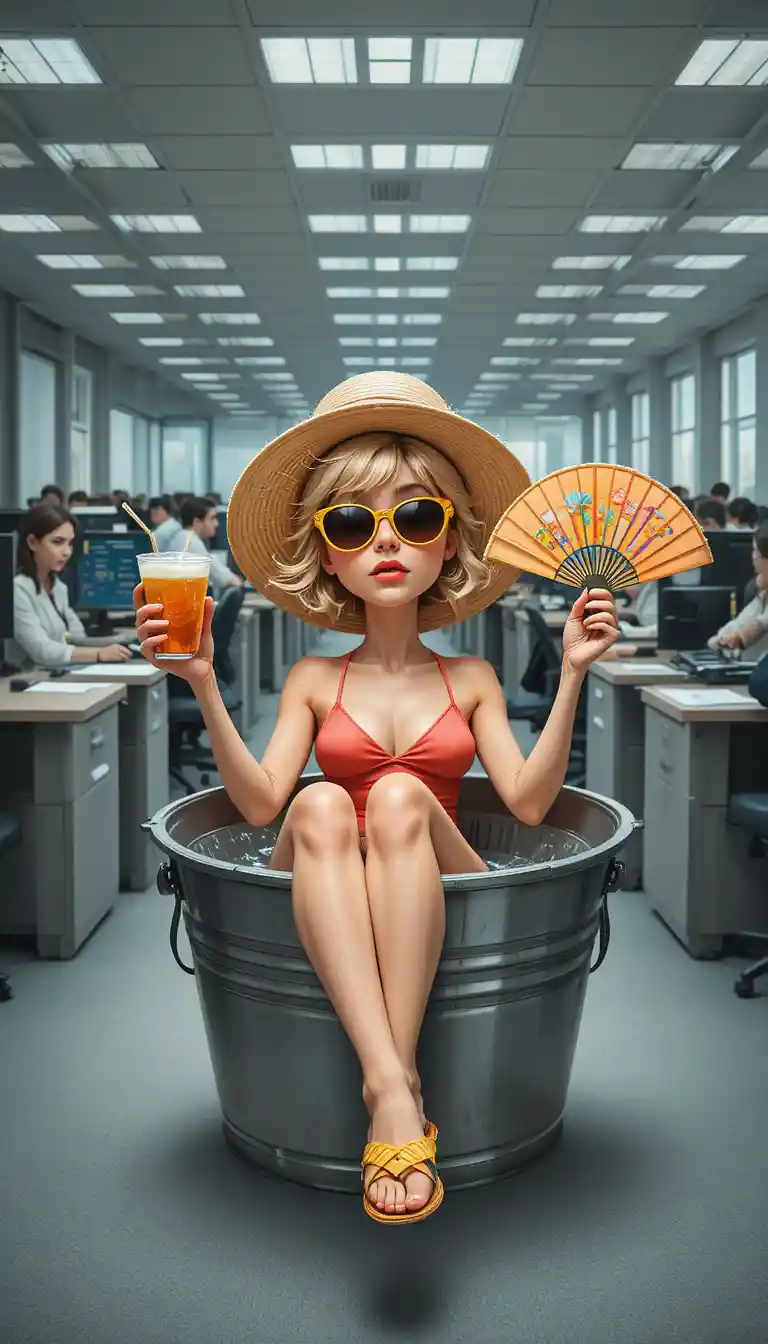 Woman in office basin enjoying a bright summer escape