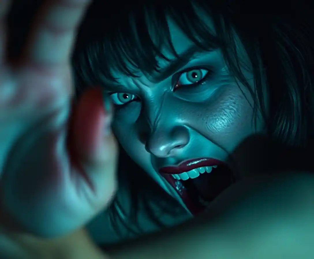 Sensual woman staring down her prey in surreal tension