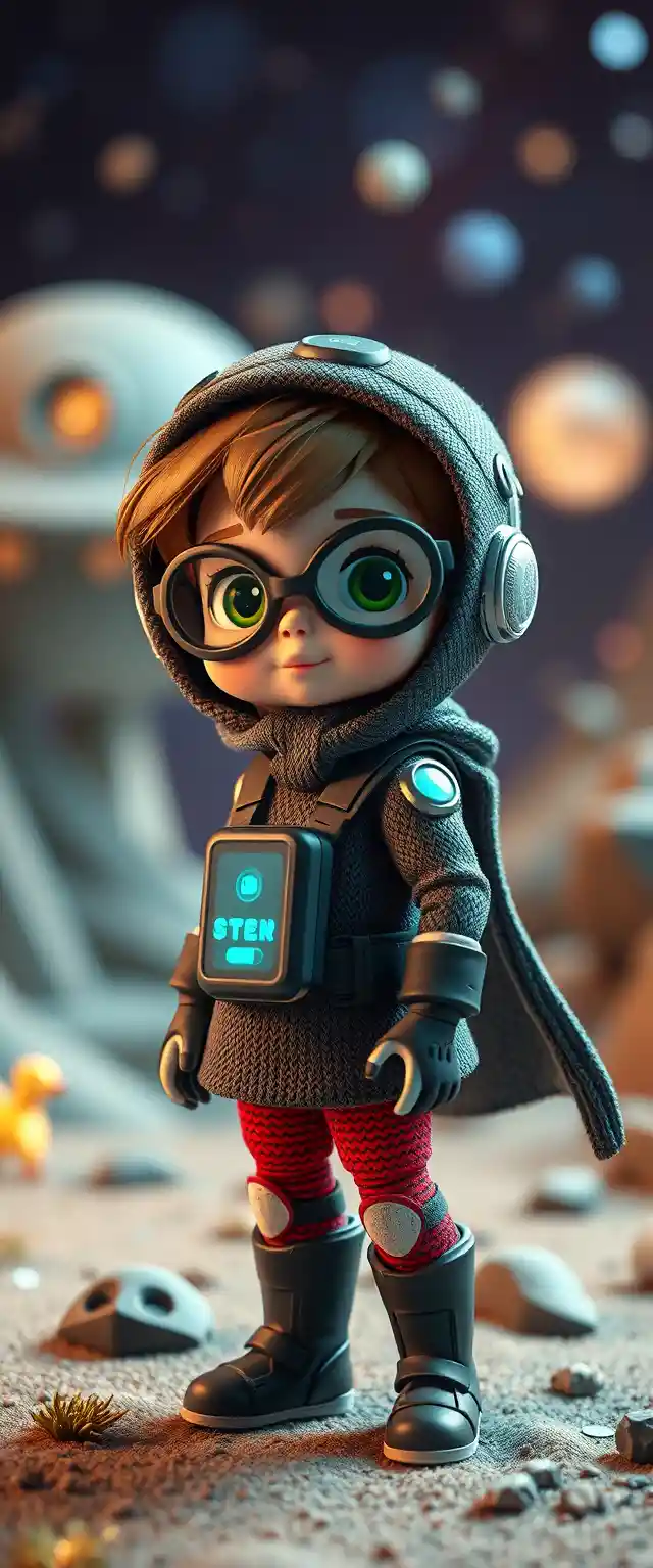 Cute 3D tech heroine girl in a playful fantasy world
