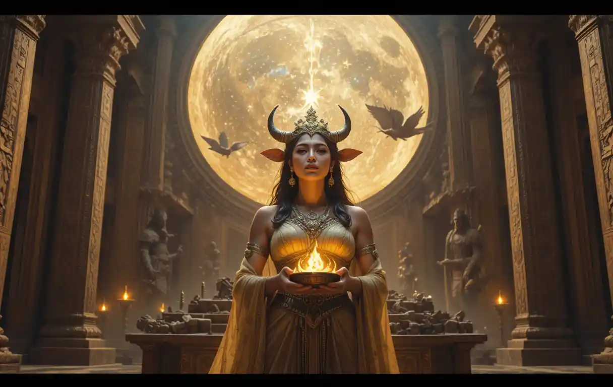Cow goddess mother reading a celestial dream omen