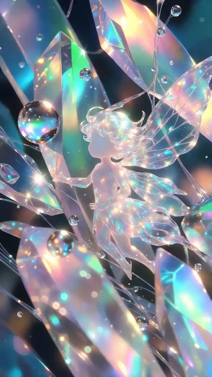 Ethereal fantasy creature formed from iridescent crystal shards