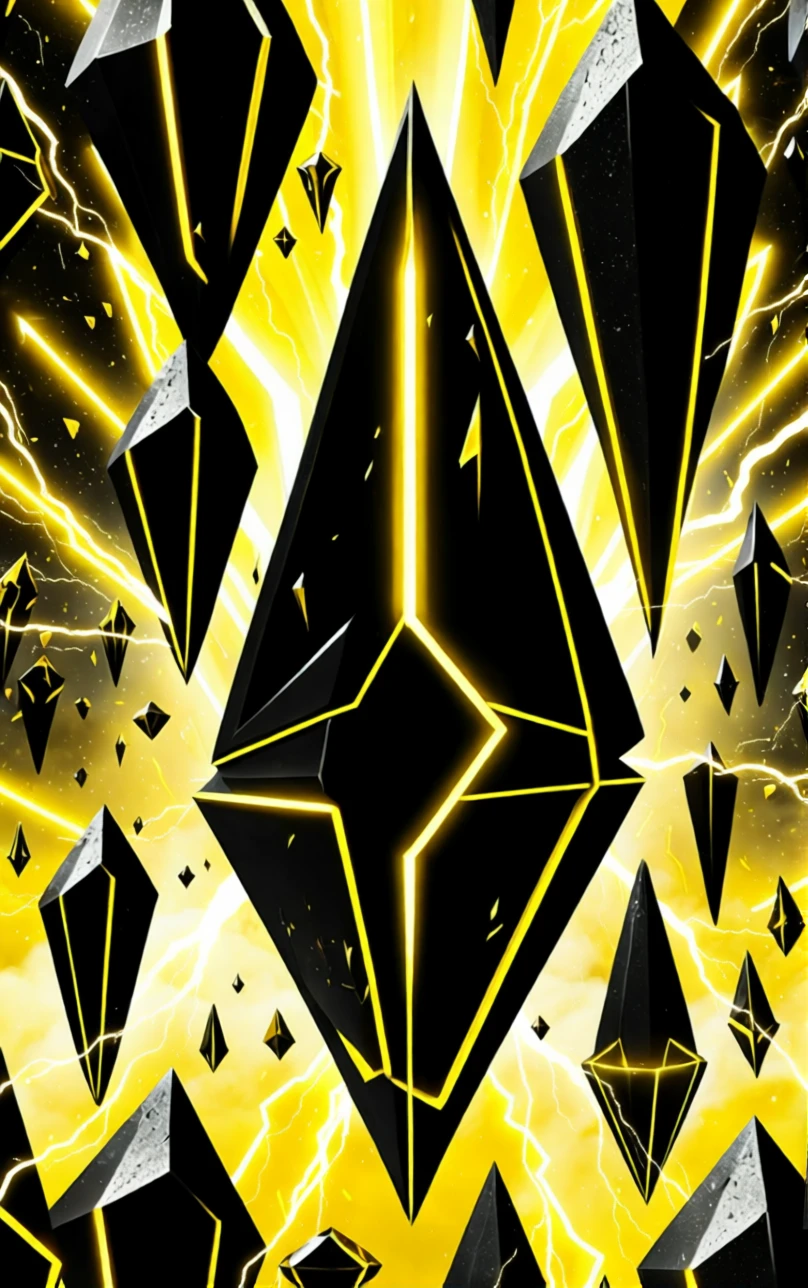 Yellow neon gemstones in a dark abstract spirit realm