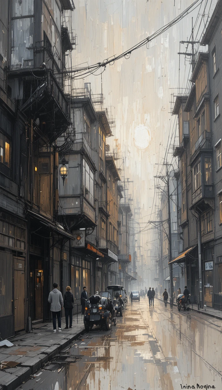 Abstract urban cityscape in soft dusty twilight tones