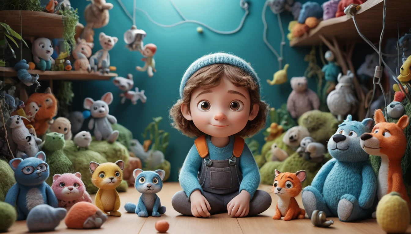 Cute 3D child heroine with playful fantasy technology world