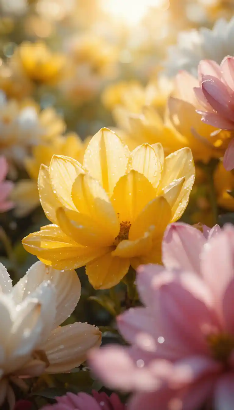 Colorful bell shaped flowers with glowing bokeh background