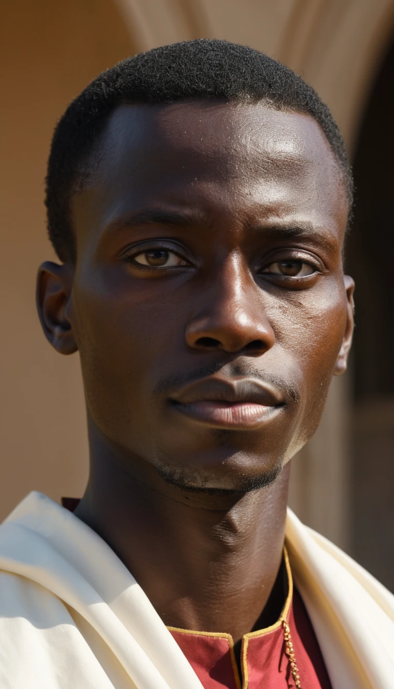 Close up portrait of a young Ugandan Catholic man