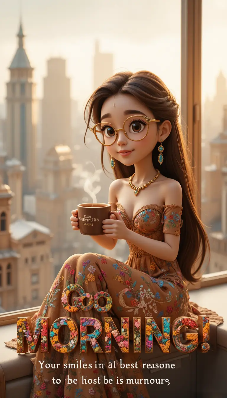 Cozy girl with coffee on a sunny city windowsill