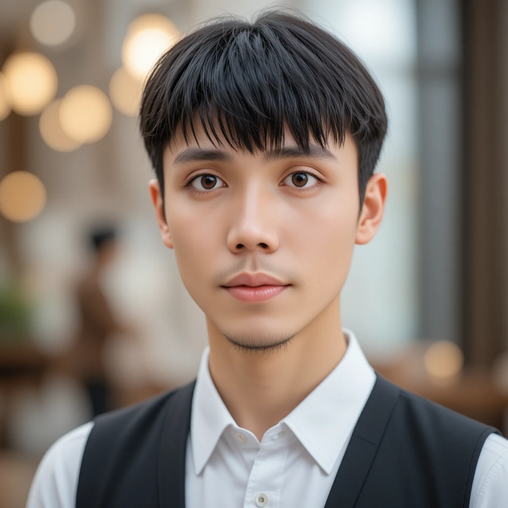 Young burmese man in formal vest close up portrait