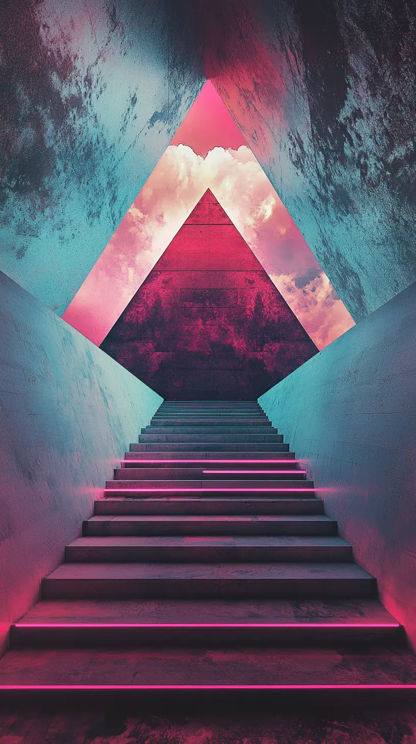 Surrealer geometrischer Portal-Pyramide in lebhaften Pastellfarben