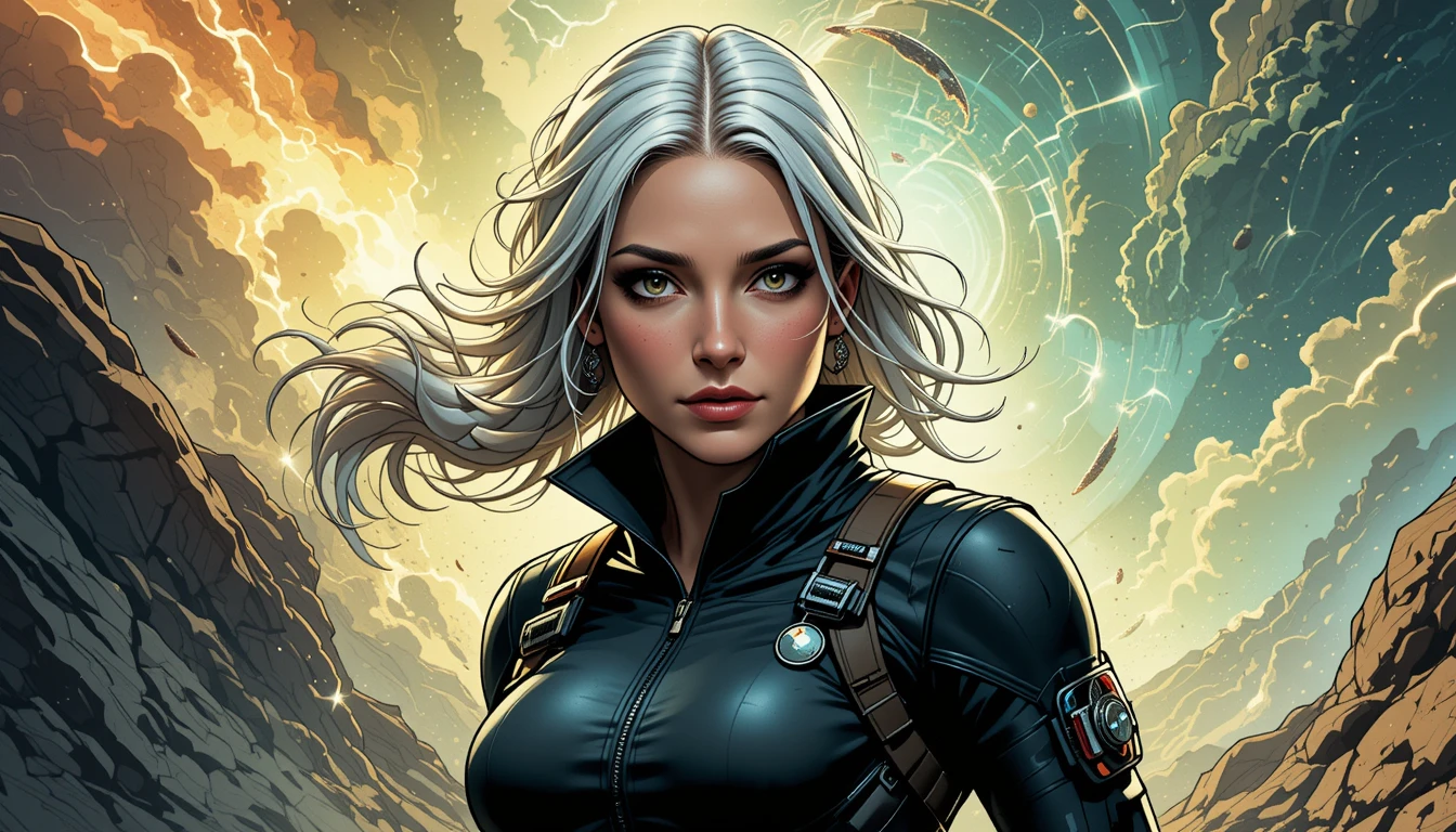 White haired psychic bodyguard in sleek black combat gear