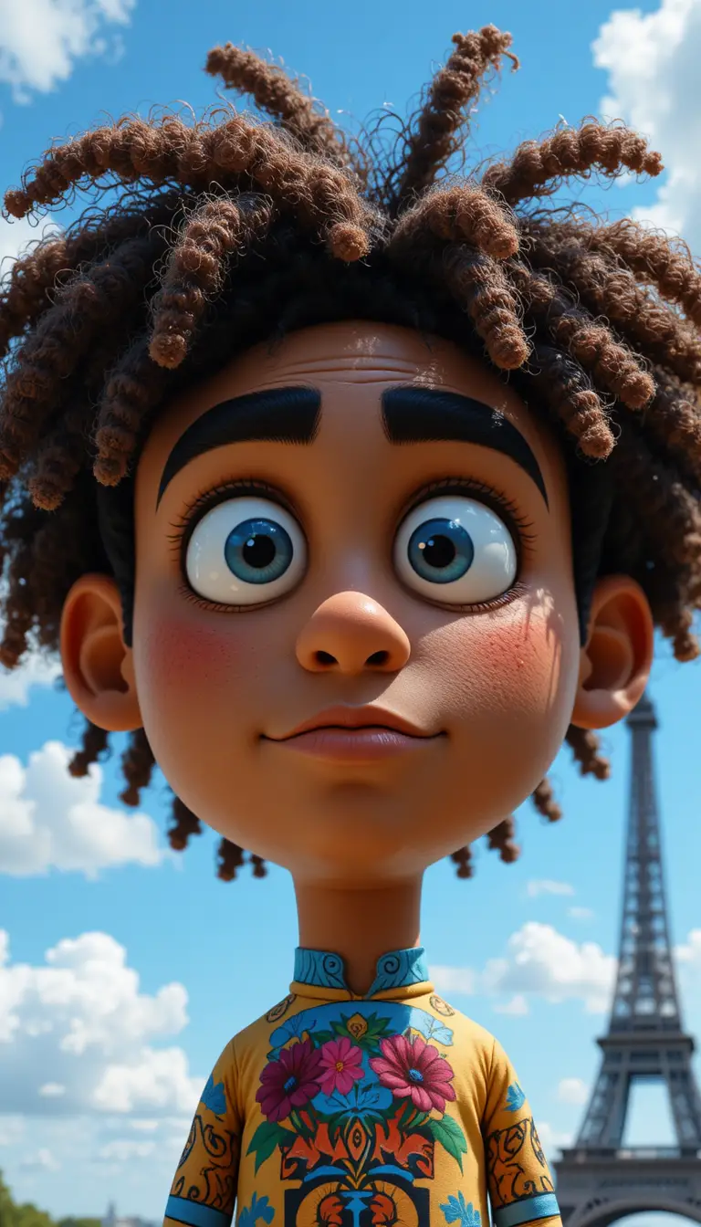 Multicultural man portrait in Pixar style with neon graffiti