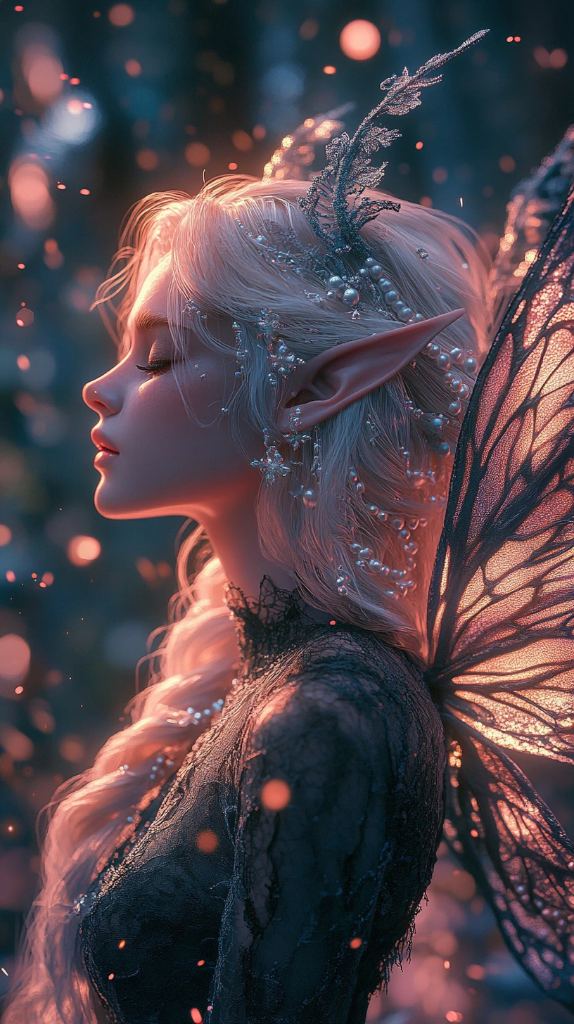 Ethereal fairy girl in a glowing mystical forest
